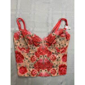 Victoria's Secret Very Sexy Red Rose Floral Nude Longline Corset Bustier 32DD